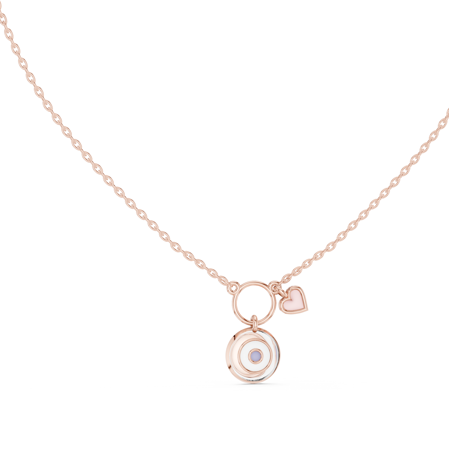 Gold Evil Eye and Pink Heart Charm Pendant