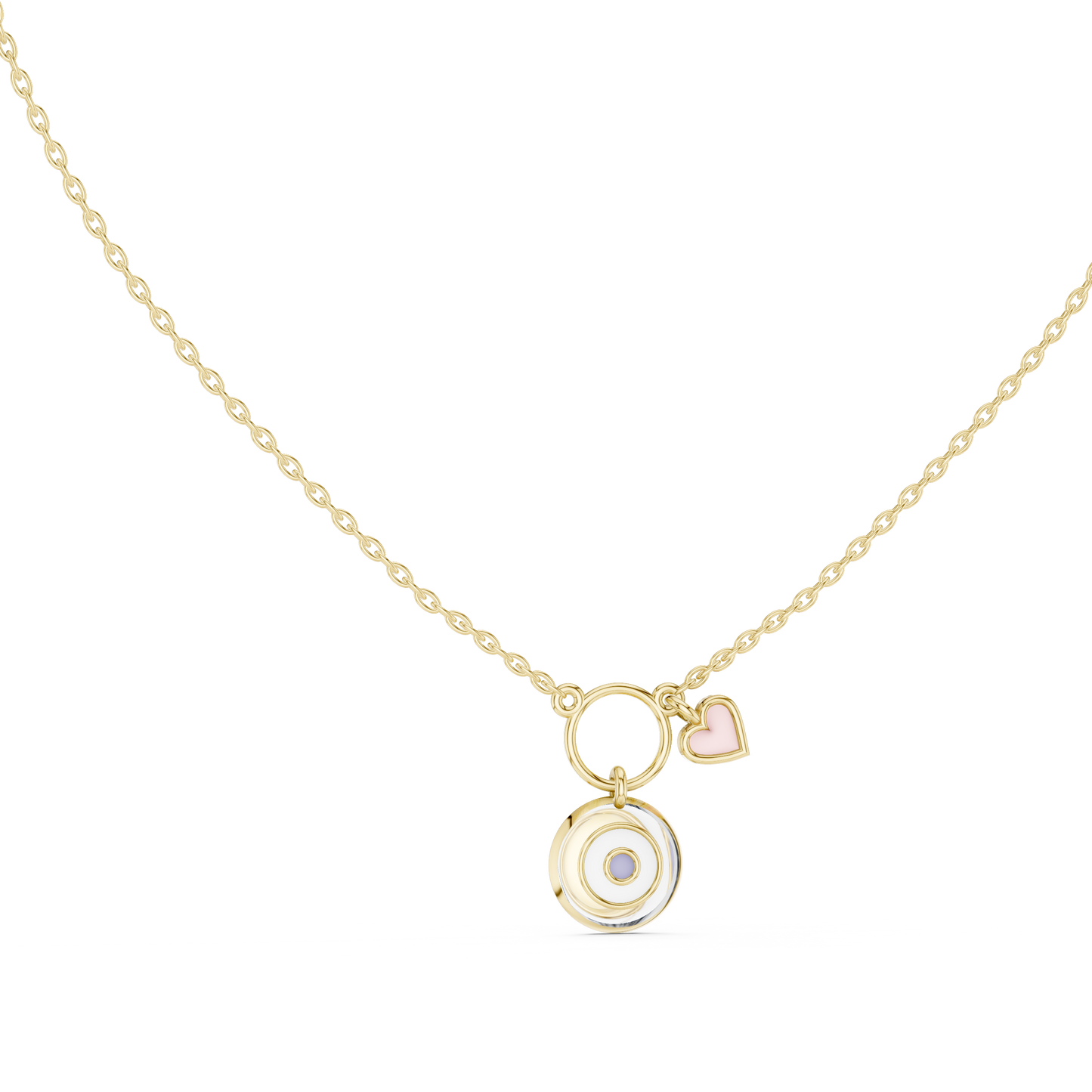 Gold Evil Eye and Pink Heart Charm Pendant