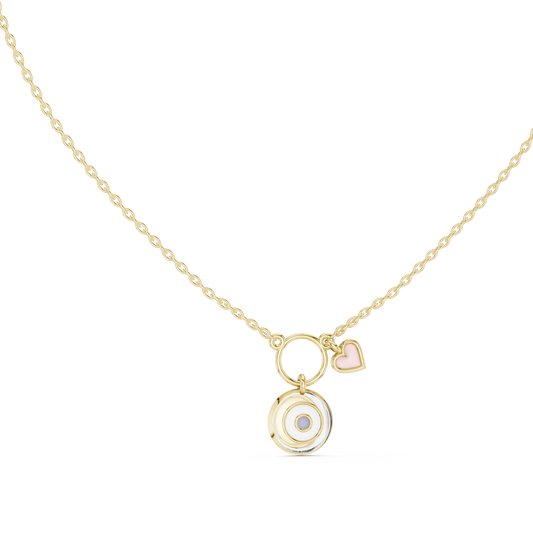 Gold Evil Eye and Pink Heart Charm Pendant