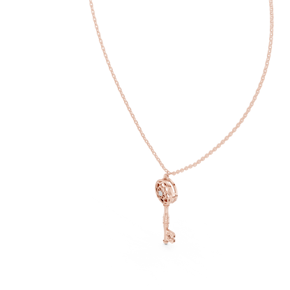 Filigree Lattice Key Pendant in Yellow Gold 0.08CTW Diamond Accent