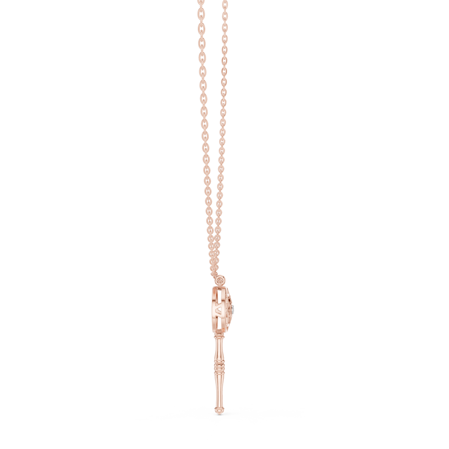 Filigree Lattice Key Pendant in Yellow Gold 0.08CTW Diamond Accent