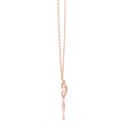 Filigree Lattice Key Pendant in Yellow Gold 0.08CTW Diamond Accent