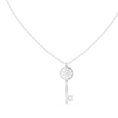 Filigree Lattice Key Pendant in Yellow Gold 0.08CTW Diamond Accent