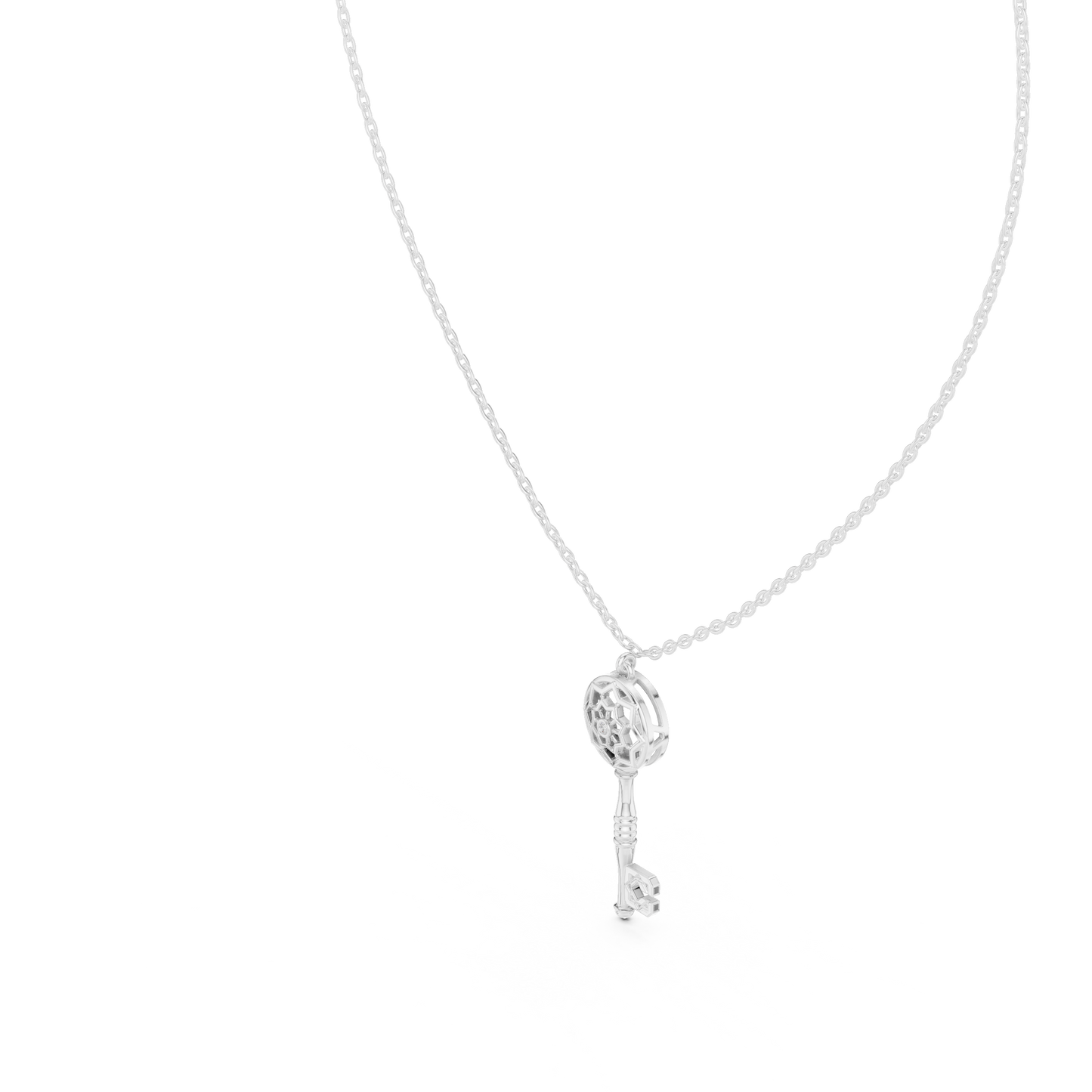 Filigree Lattice Key Pendant in Yellow Gold 0.08CTW Diamond Accent