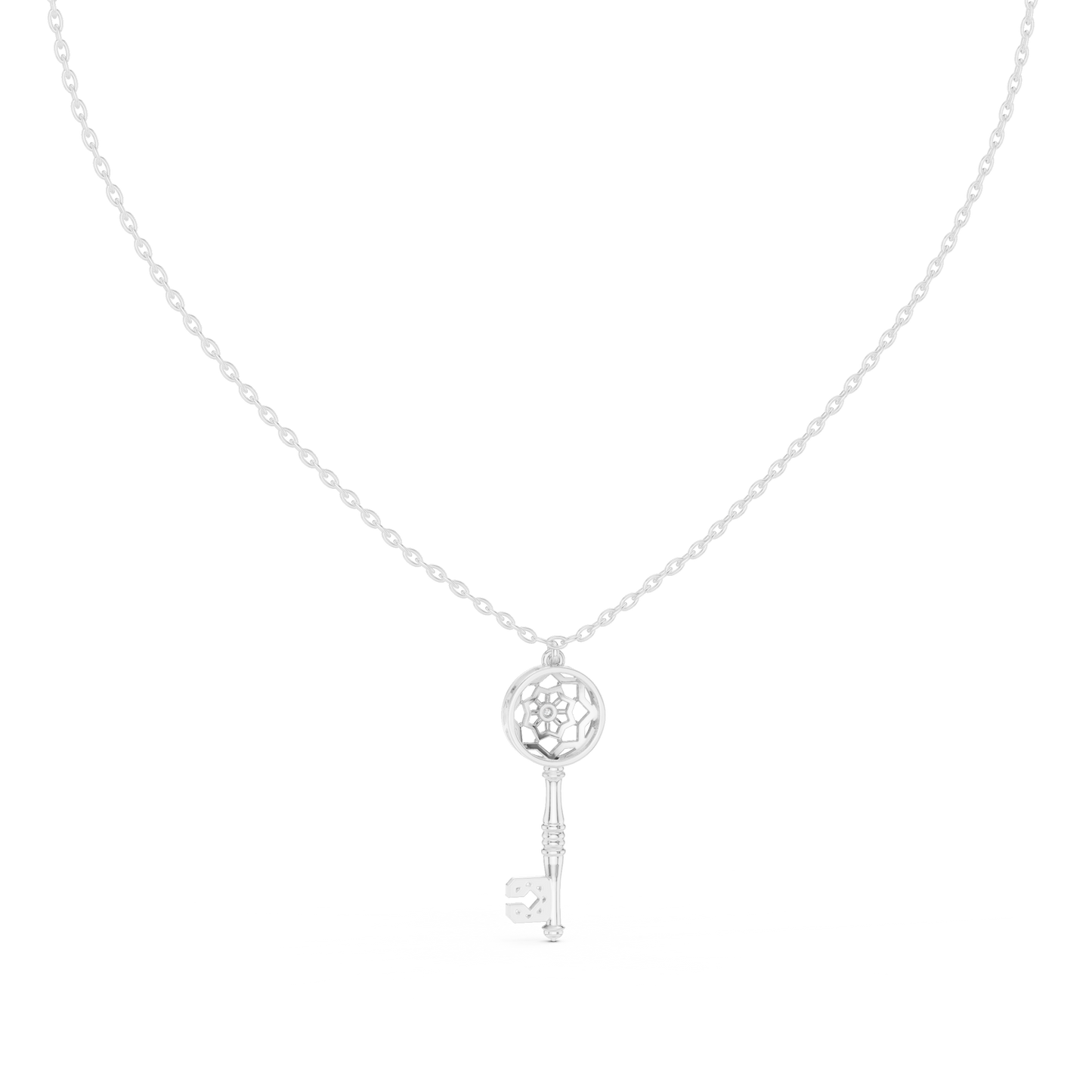 Filigree Lattice Key Pendant in Yellow Gold 0.08CTW Diamond Accent