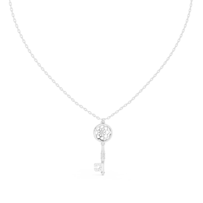 Filigree Lattice Key Pendant in Yellow Gold 0.08CTW Diamond Accent