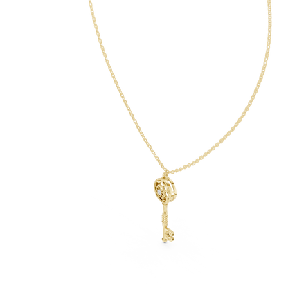 Filigree Lattice Key Pendant in Yellow Gold 0.08CTW Diamond Accent