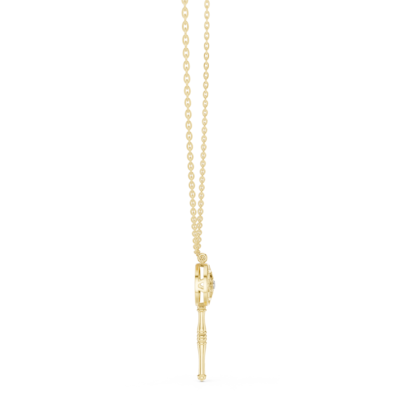 Filigree Lattice Key Pendant in Yellow Gold 0.08CTW Diamond Accent
