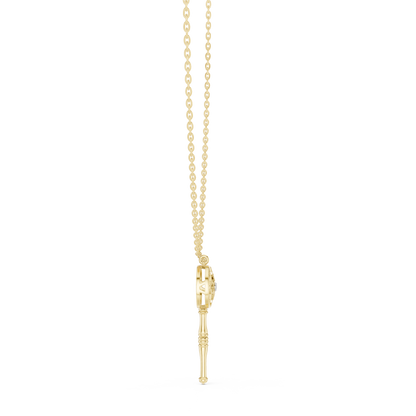 Filigree Lattice Key Pendant in Yellow Gold 0.08CTW Diamond Accent