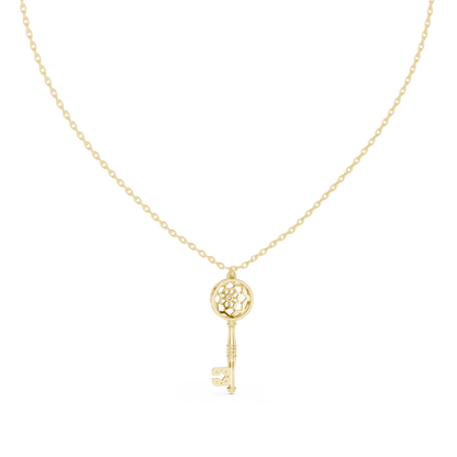 Filigree Lattice Key Pendant in Yellow Gold 0.08CTW Diamond Accent