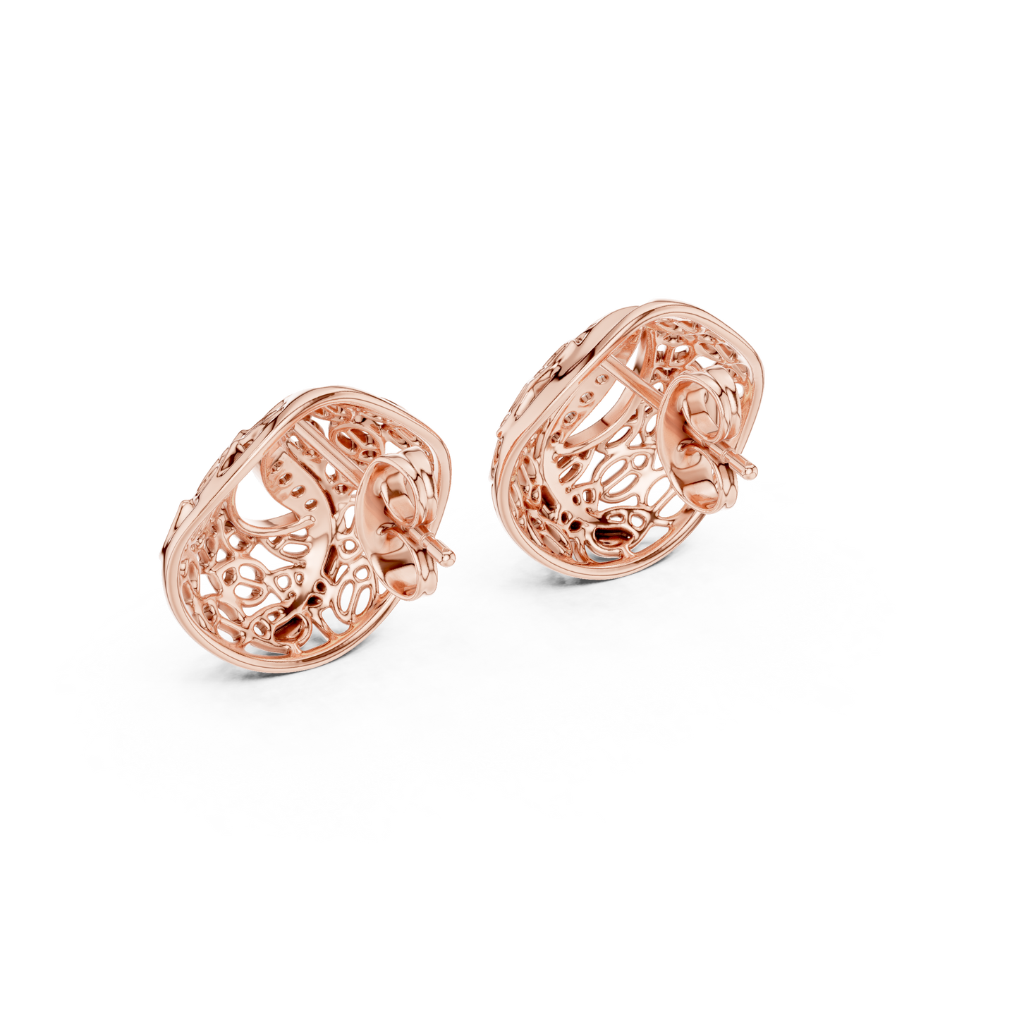 0.06ctw Gold Lattice Mesh Stud Earrings with Pave Diamond Accent Wave