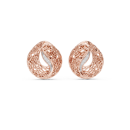 0.06ctw Gold Lattice Mesh Stud Earrings with Pave Diamond Accent Wave
