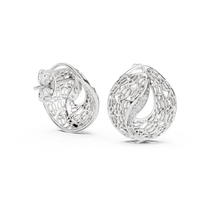 0.06ctw Gold Lattice Mesh Stud Earrings with Pave Diamond Accent Wave