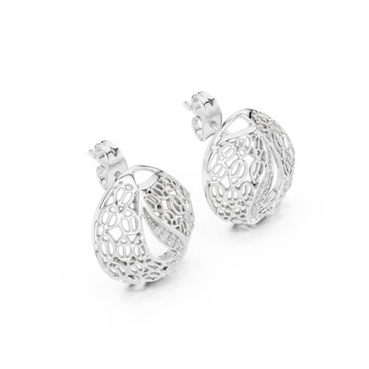 0.06ctw Gold Lattice Mesh Stud Earrings with Pave Diamond Accent Wave