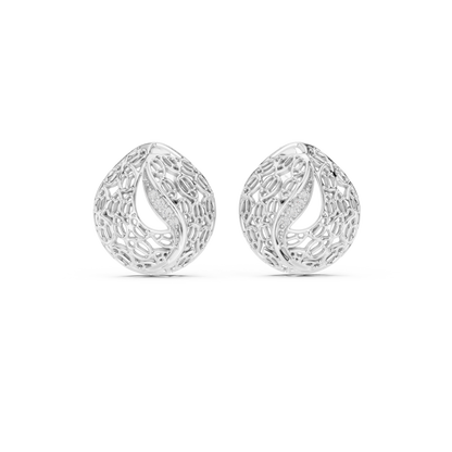 0.06ctw Gold Lattice Mesh Stud Earrings with Pave Diamond Accent Wave