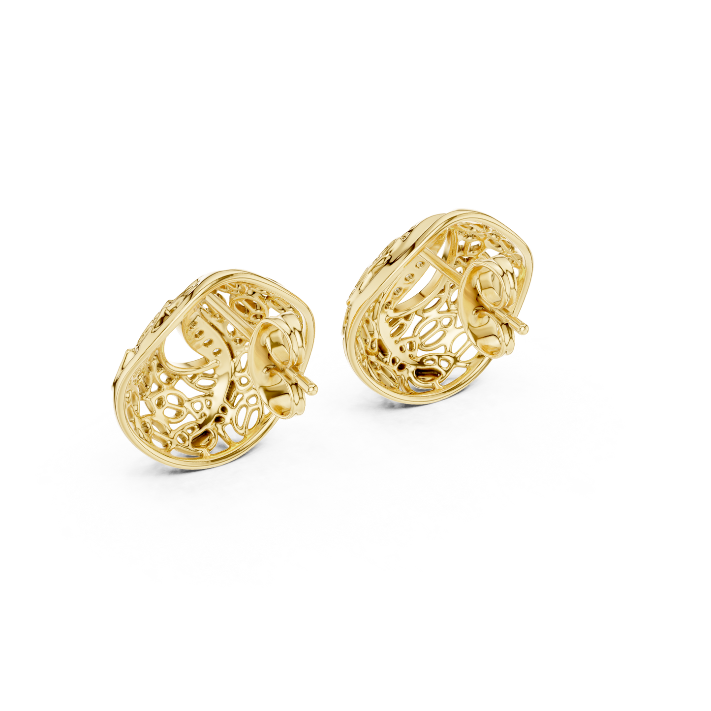 0.06ctw Gold Lattice Mesh Stud Earrings with Pave Diamond Accent Wave