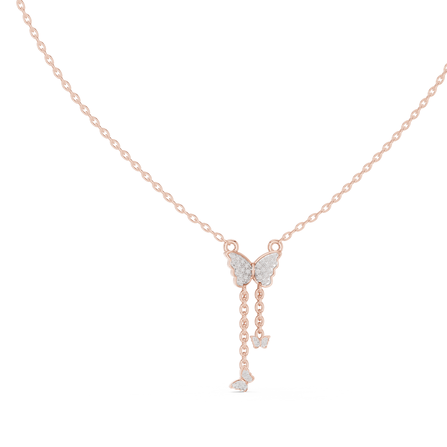 Yellow Gold  Butterfly Dangle Pendent with 0.12CTW Pavé-Set Diamonds