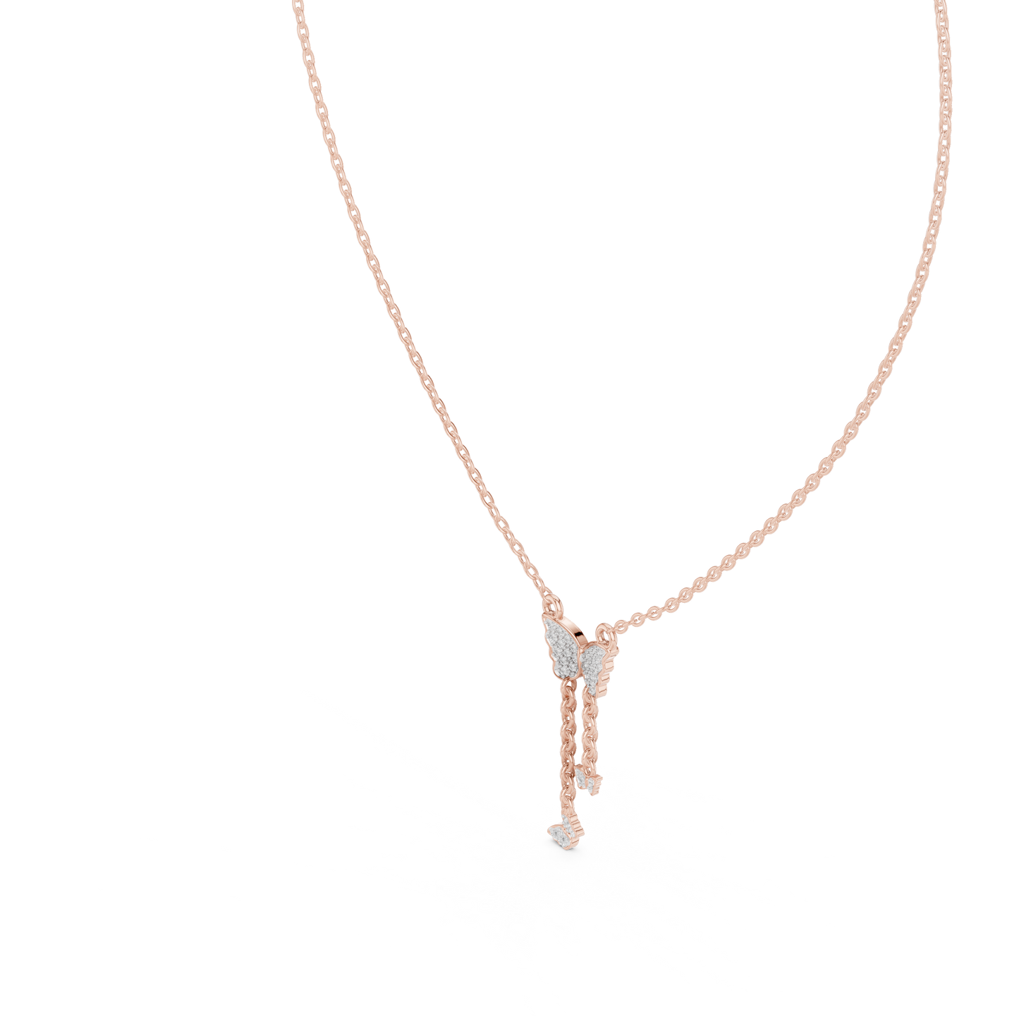 Yellow Gold  Butterfly Dangle Pendent with 0.12CTW Pavé-Set Diamonds