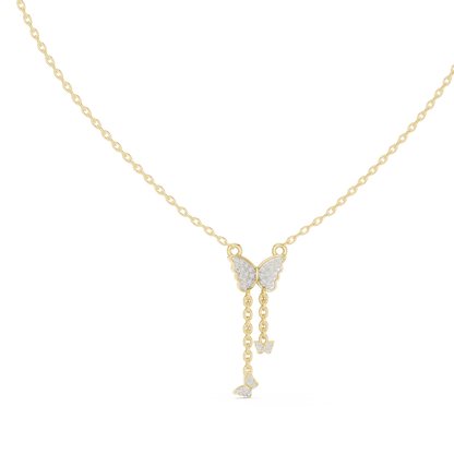 Yellow Gold  Butterfly Dangle Pendent with 0.12CTW Pavé-Set Diamonds