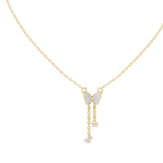 Yellow Gold  Butterfly Dangle Pendent with 0.12CTW Pavé-Set Diamonds
