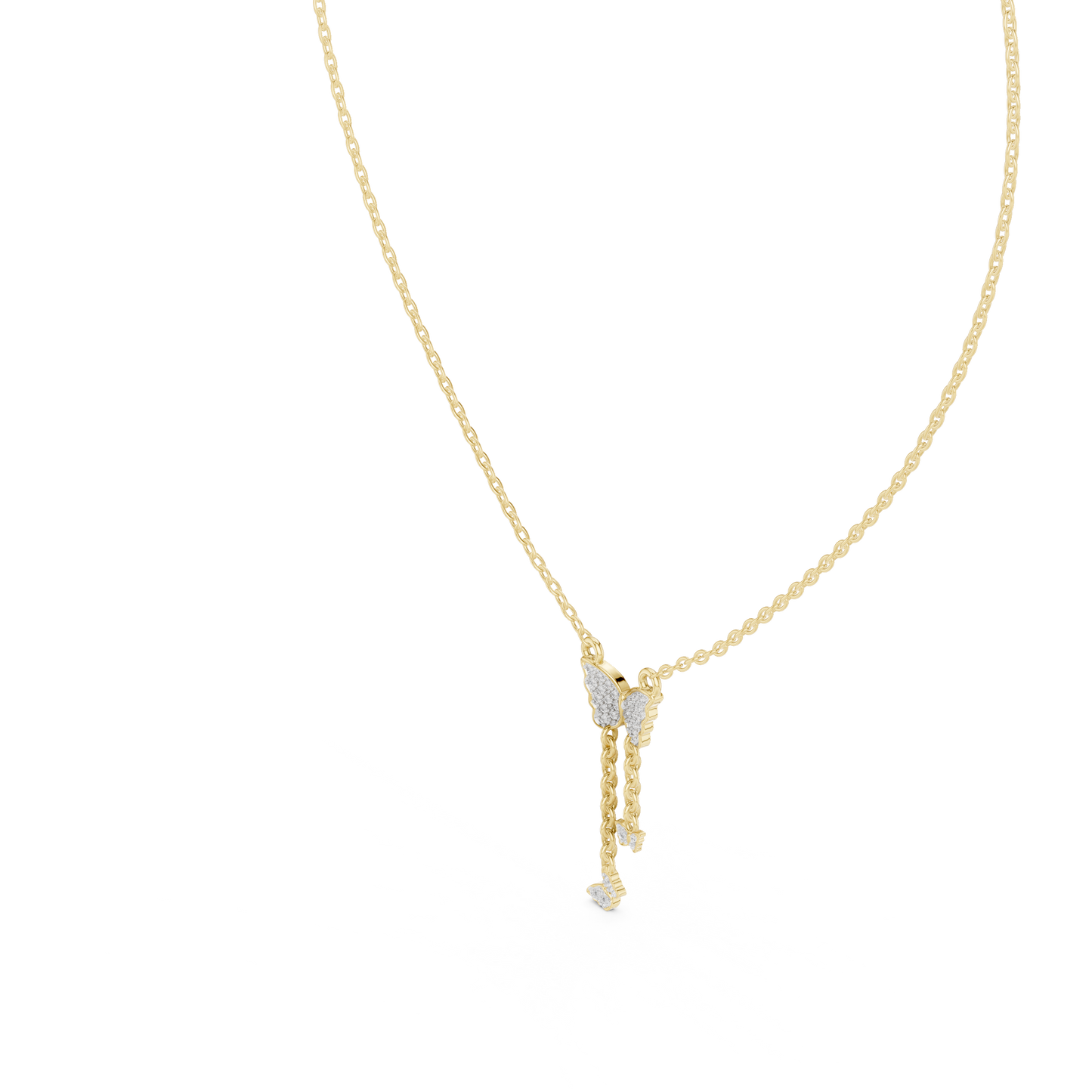 Yellow Gold  Butterfly Dangle Pendent with 0.12CTW Pavé-Set Diamonds