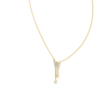 Yellow Gold  Butterfly Dangle Pendent with 0.12CTW Pavé-Set Diamonds