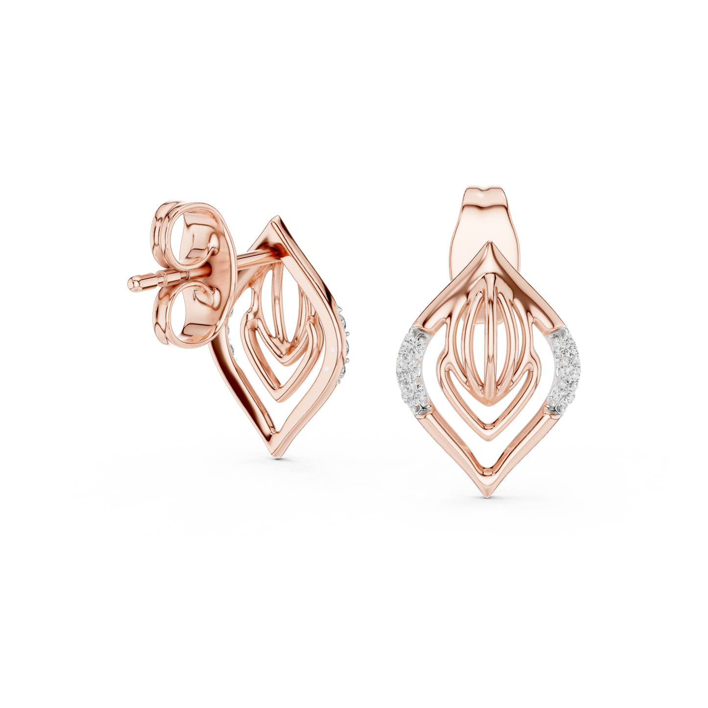 0.06ctw Yellow Gold Geometric Leaf Diamond Dangle Drop Earrings