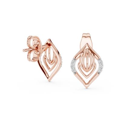 0.06ctw Yellow Gold Geometric Leaf Diamond Dangle Drop Earrings