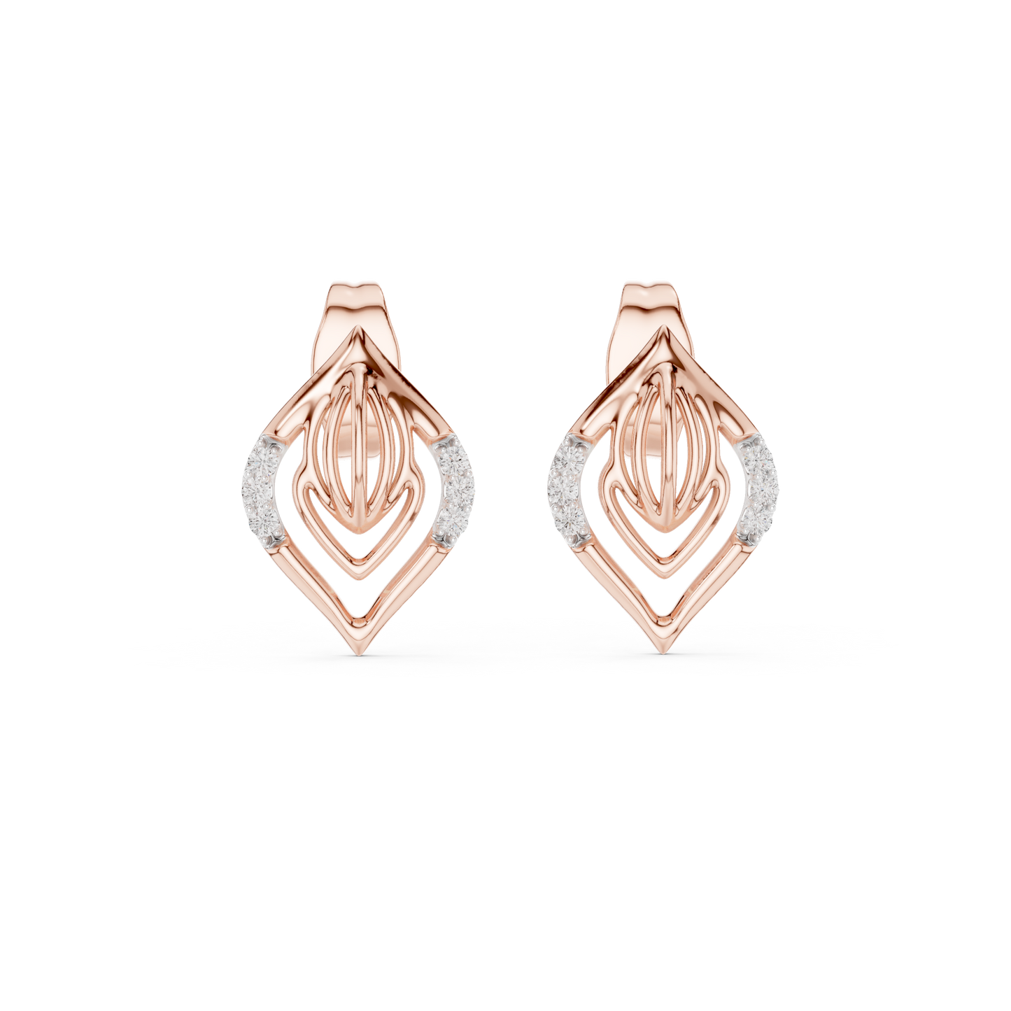 0.06ctw Yellow Gold Geometric Leaf Diamond Dangle Drop Earrings