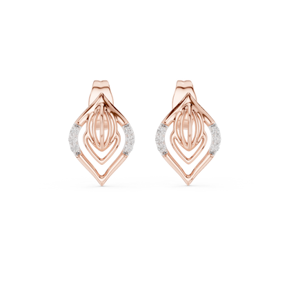 0.06ctw Yellow Gold Geometric Leaf Diamond Dangle Drop Earrings