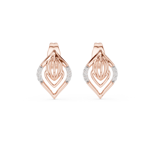 0.06ctw Yellow Gold Geometric Leaf Diamond Dangle Drop Earrings