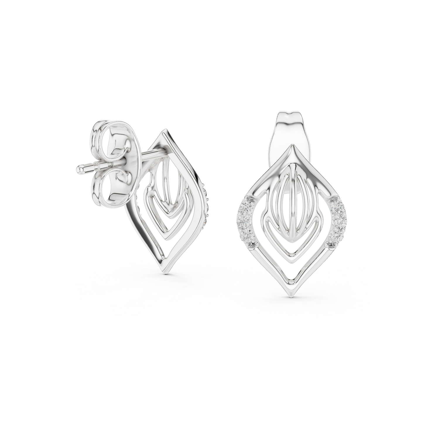 0.06ctw Yellow Gold Geometric Leaf Diamond Dangle Drop Earrings