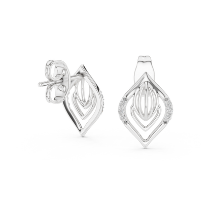 0.06ctw Yellow Gold Geometric Leaf Diamond Dangle Drop Earrings