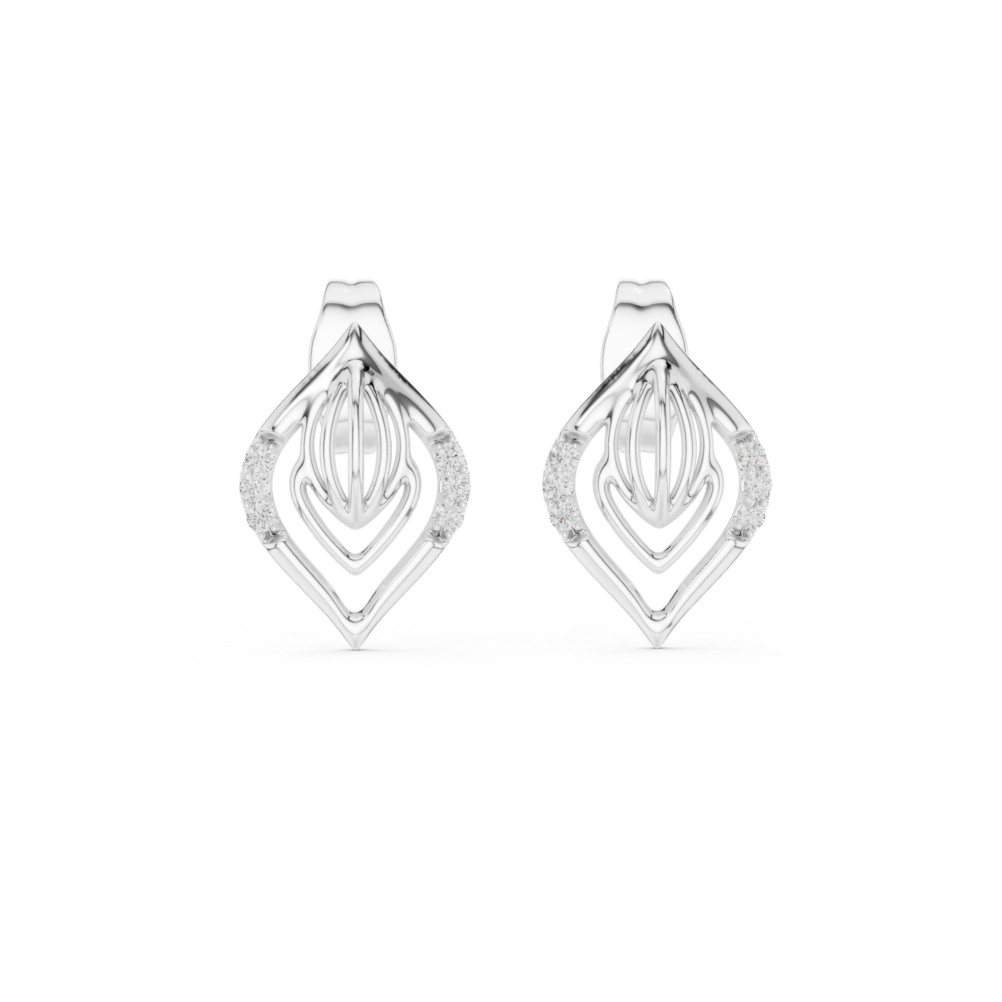 0.06ctw Yellow Gold Geometric Leaf Diamond Dangle Drop Earrings