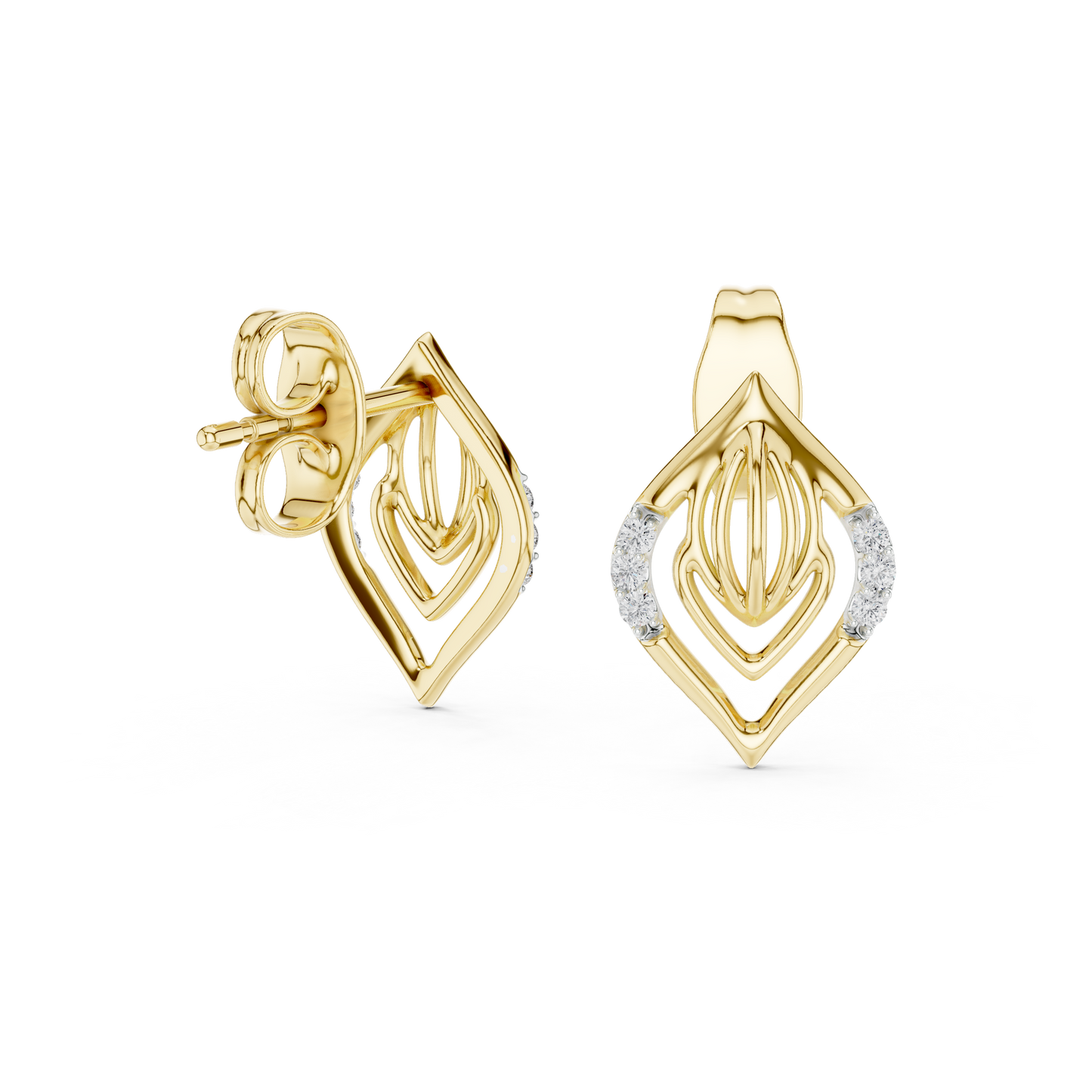 0.06ctw Yellow Gold Geometric Leaf Diamond Dangle Drop Earrings