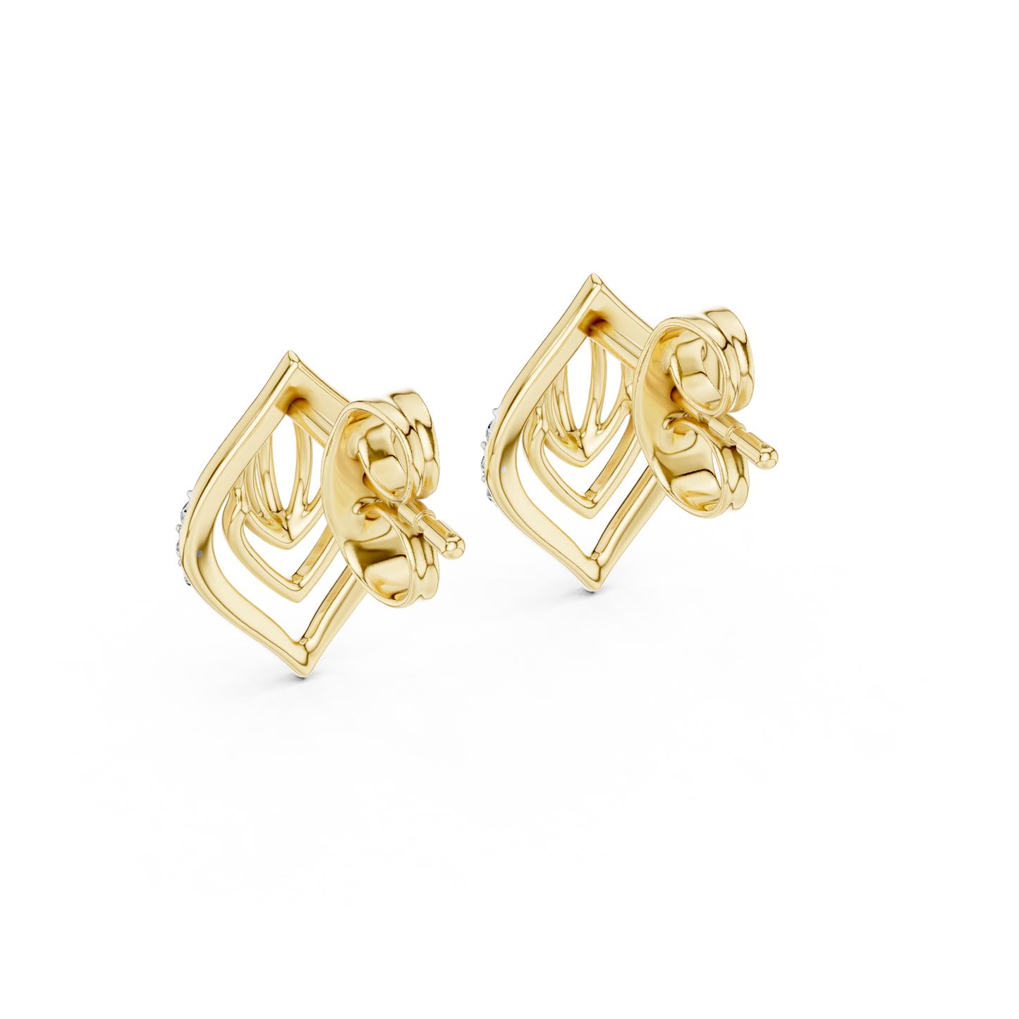 0.06ctw Yellow Gold Geometric Leaf Diamond Dangle Drop Earrings