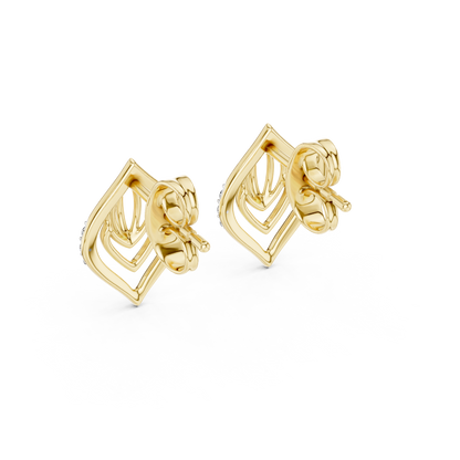 0.06ctw Yellow Gold Geometric Leaf Diamond Dangle Drop Earrings