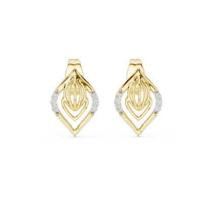 0.06ctw Yellow Gold Geometric Leaf Diamond Dangle Drop Earrings