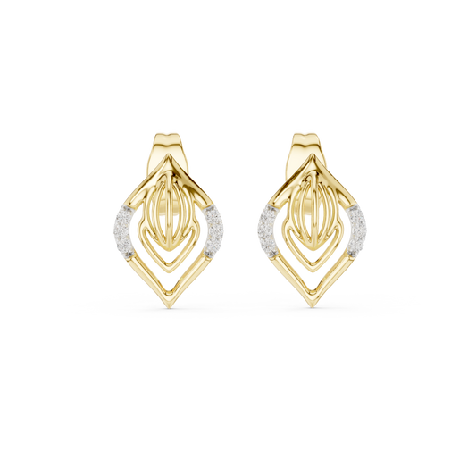 0.06ctw Yellow Gold Geometric Leaf Diamond Dangle Drop Earrings