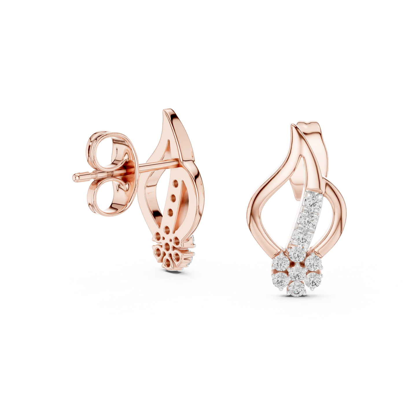0.2ctw Open Teardrop Diamond Flower Cluster Stud Earrings in Yellow Gold