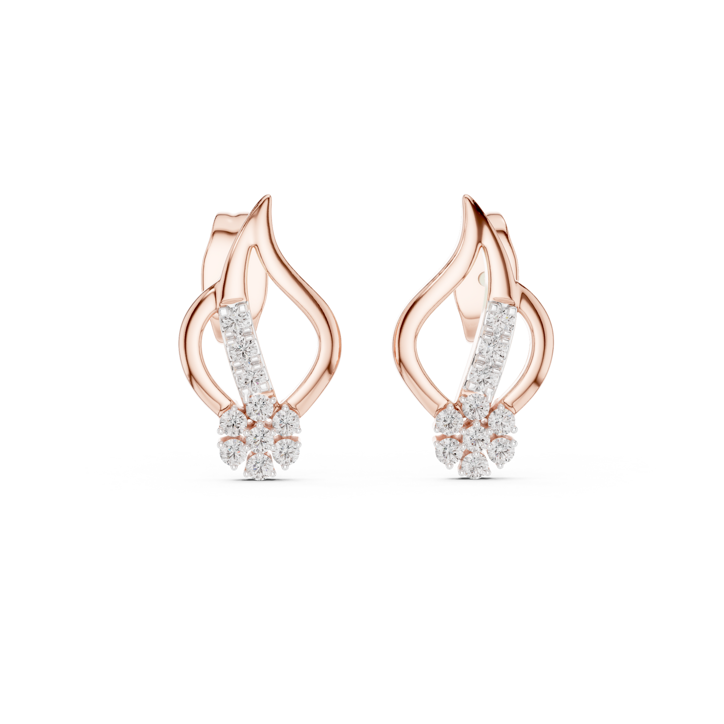 0.2ctw Open Teardrop Diamond Flower Cluster Stud Earrings in Yellow Gold
