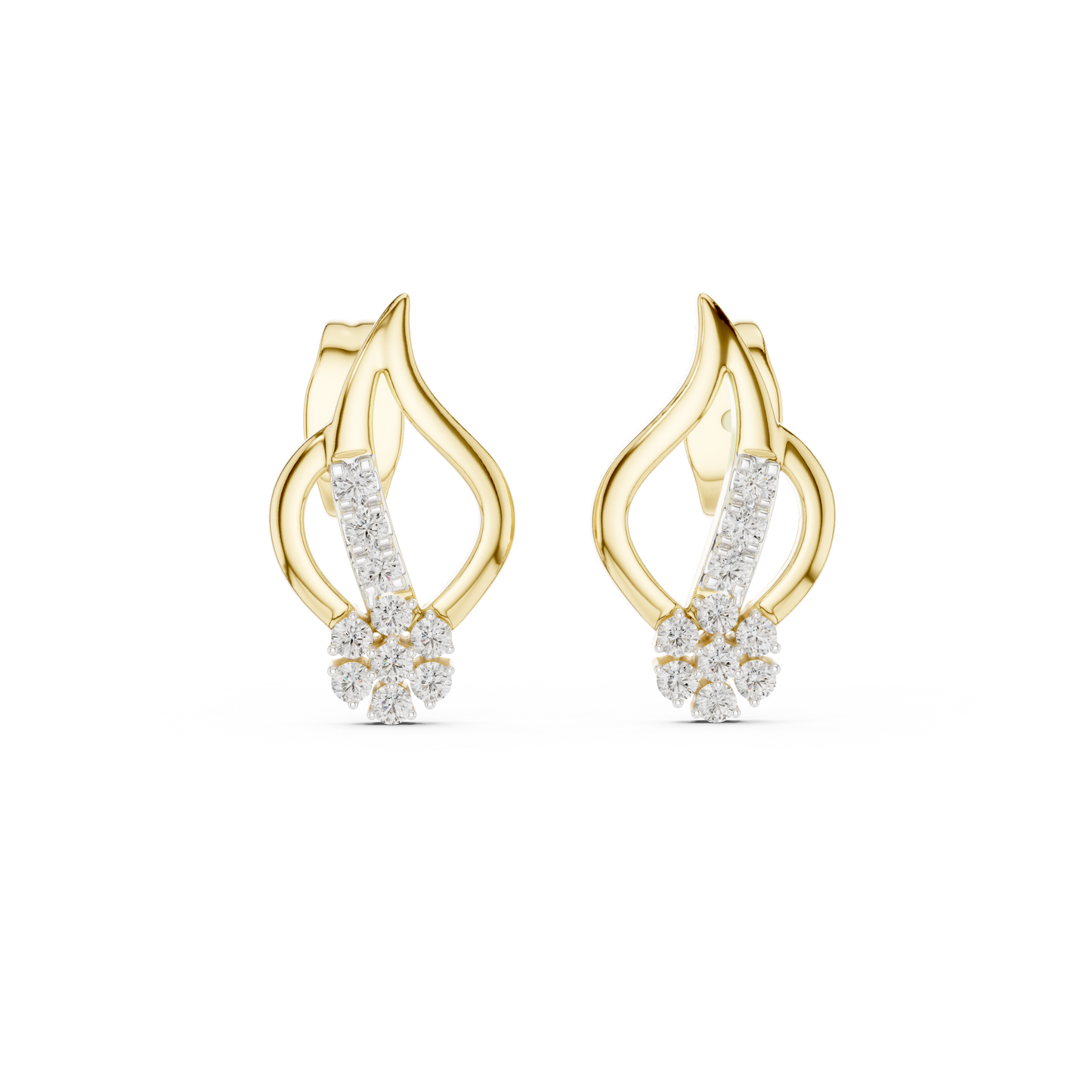 0.2ctw Open Teardrop Diamond Flower Cluster Stud Earrings in Yellow Gold
