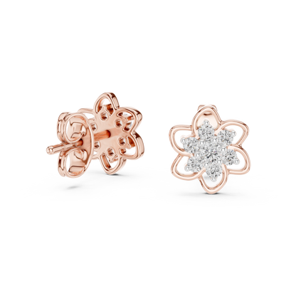 Yellow Gold Round Diamond Flower Cluster Stud Earrings - 0.17ctw