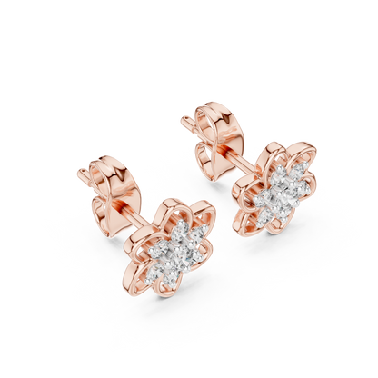 Yellow Gold Round Diamond Flower Cluster Stud Earrings - 0.17ctw