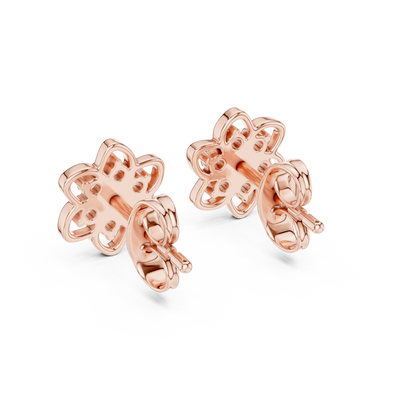Yellow Gold Round Diamond Flower Cluster Stud Earrings - 0.17ctw