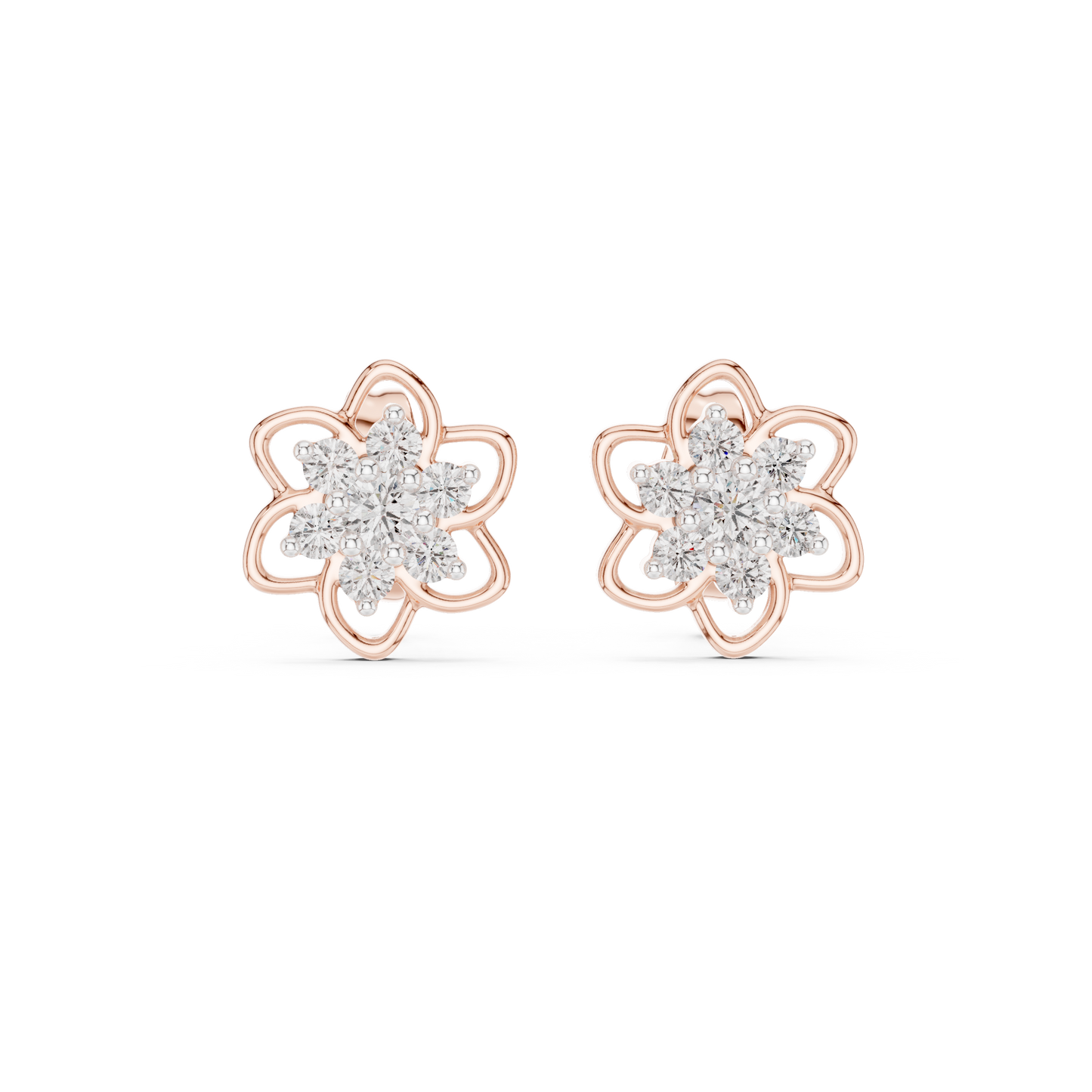 Yellow Gold Round Diamond Flower Cluster Stud Earrings - 0.17ctw