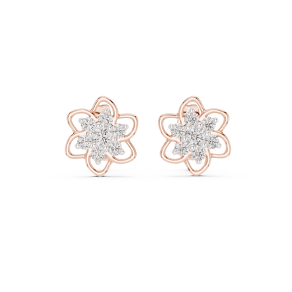 Yellow Gold Round Diamond Flower Cluster Stud Earrings - 0.17ctw