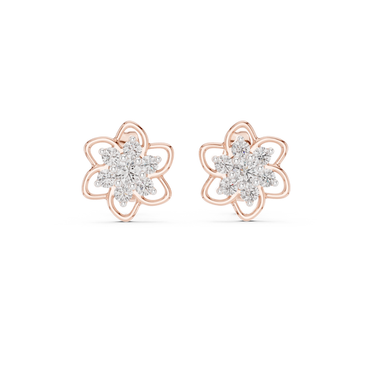 Yellow Gold Round Diamond Flower Cluster Stud Earrings - 0.17ctw