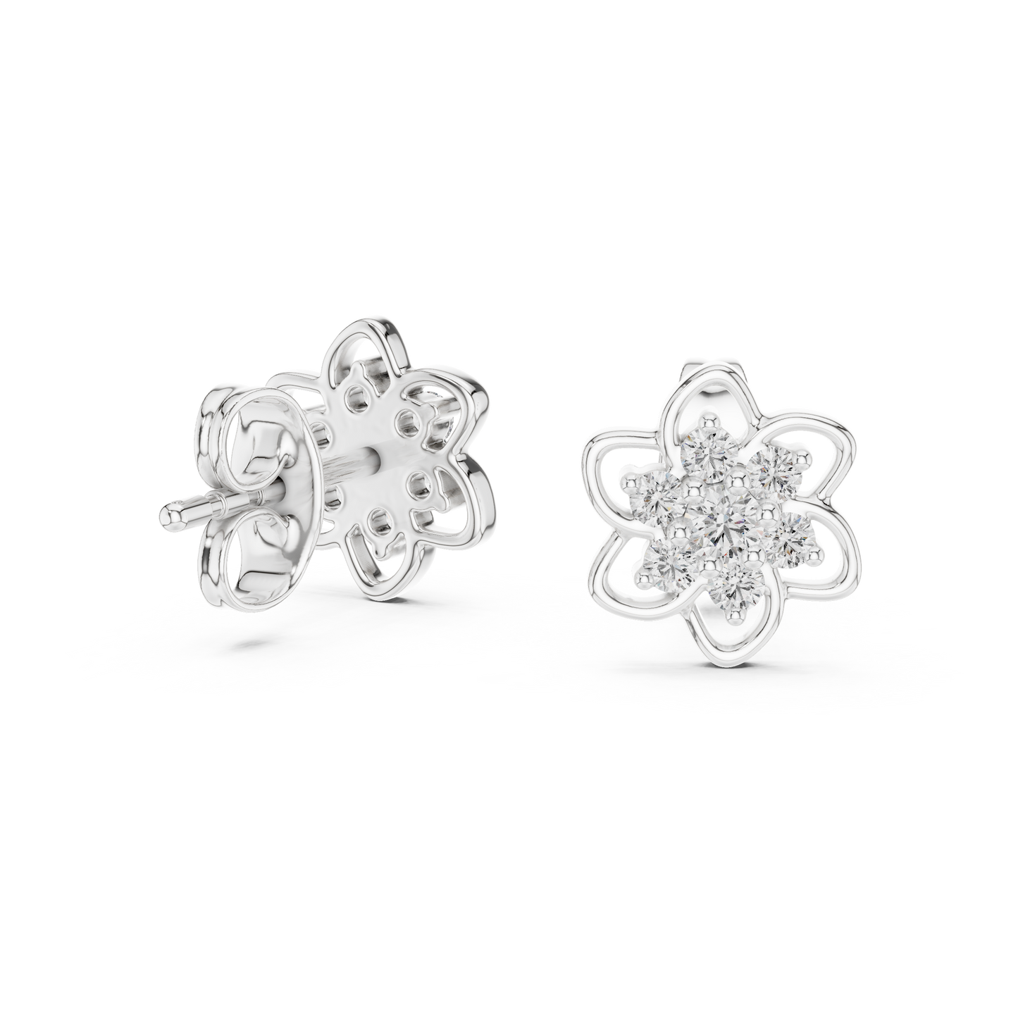 Yellow Gold Round Diamond Flower Cluster Stud Earrings - 0.17ctw