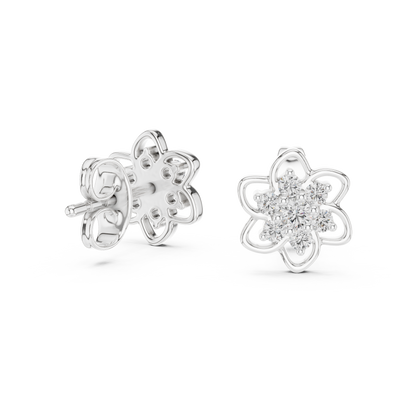 Yellow Gold Round Diamond Flower Cluster Stud Earrings - 0.17ctw